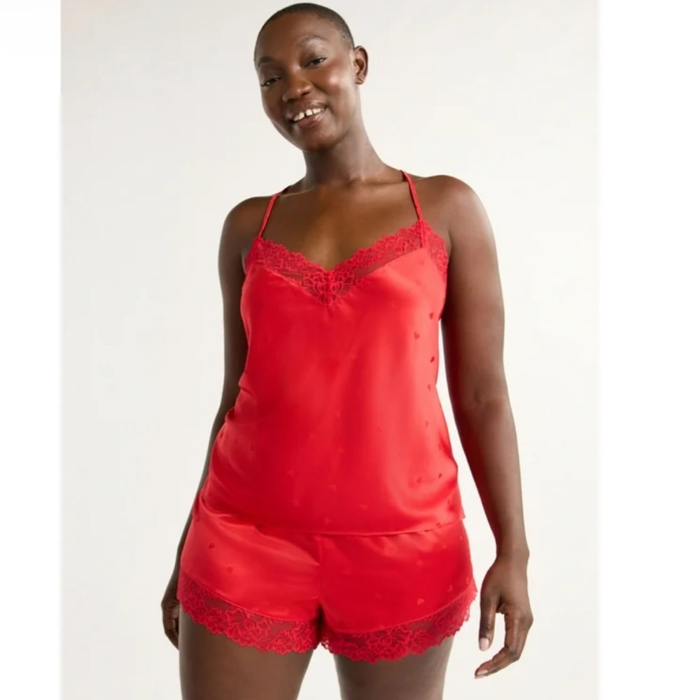 Red Lace Trim Satin Camisole